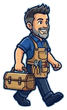 Alex walking with his toolbox